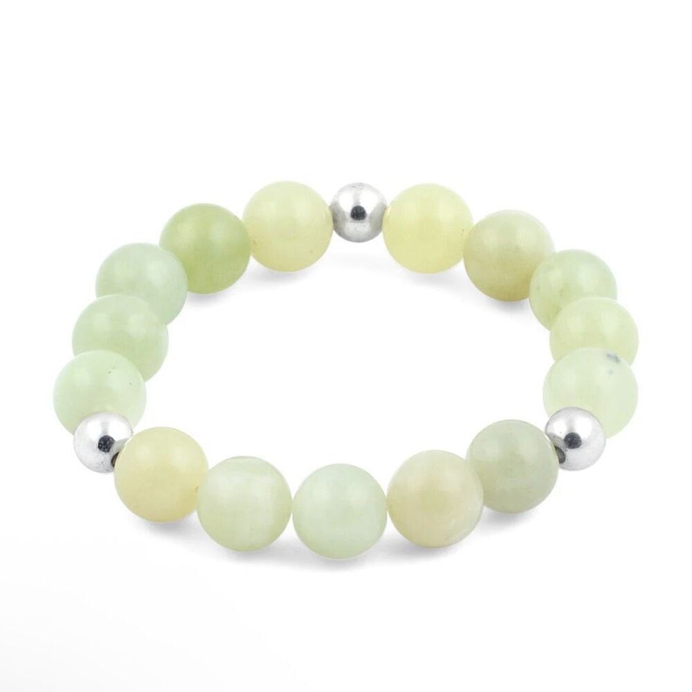 8mm Sterling Silver & 12mm New Jade Round Bead Bracelet New